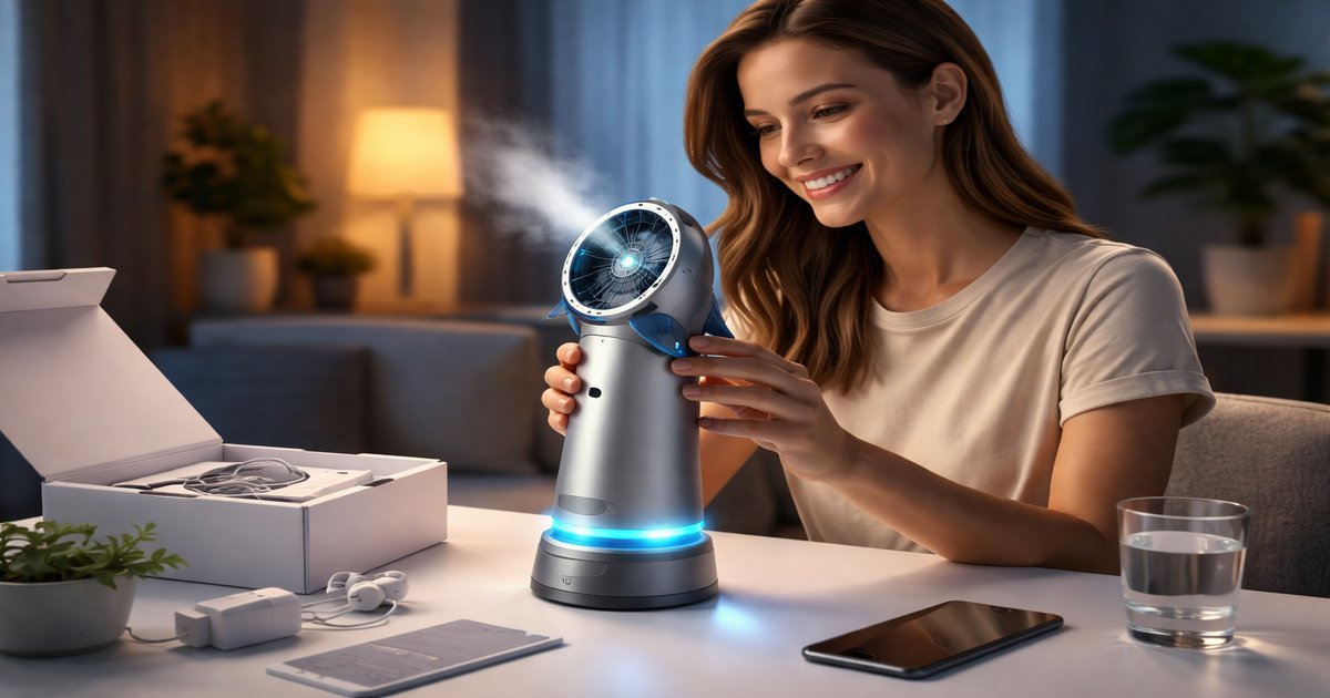 shark misting fan in use